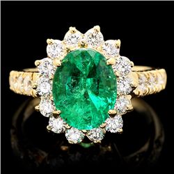 14K YELLOW GOLD 2.65CT EMERALD 1.10CT DIAMOND RING