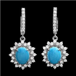 14K WHITE GOLD 4.00CT TURQUOISE 1.70CT DIAMOND EARRINGS