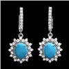 Image 1 : 14K WHITE GOLD 4.00CT TURQUOISE 1.70CT DIAMOND EARRINGS