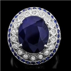 14K WHITE GOLD 10.3CT SAPPHIRE 0.60CT DIAMOND RING