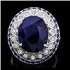 Image 1 : 14K WHITE GOLD 10.3CT SAPPHIRE 0.60CT DIAMOND RING