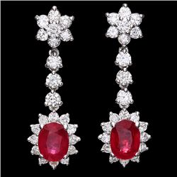 14K WHITE GOLD 5.00CT RUBY 2.50CT DIAMOND EARRINGS