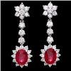 Image 1 : 14K WHITE GOLD 5.00CT RUBY 2.50CT DIAMOND EARRINGS