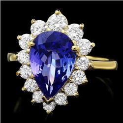 14K YELLOW GOLD 3.50CT TANZANITE 1.10CT DIAMOND RING