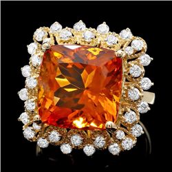 14K YELLOW GOLD 10.00CT CITRINE 1.00CT DIAMOND RING