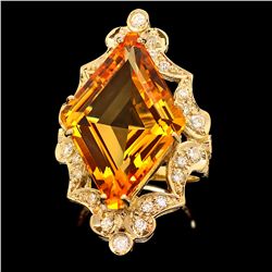 14K YELLOW GOLD 16.00CT CITRINE 1.00CT DIAMOND RING