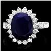 Image 1 : 14K WHITE GOLD 5.00CT SAPPHIRE 1.00CT DIAMOND RING