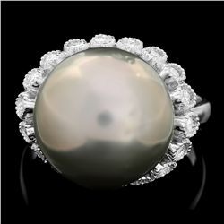 14K WHITE GOLD 14MM PEARL 0.70CT DIAMOND RING