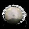 Image 1 : 14K WHITE GOLD 14MM PEARL 0.70CT DIAMOND RING