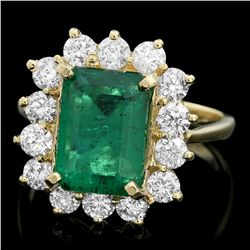 18K YELLOW GOLD 3.50CT EMERALD 1.30CT DIAMOND RING