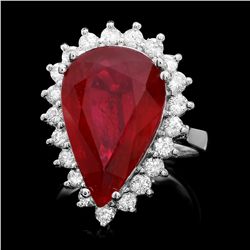 14K WHITE GOLD 13.00CT RUBY 1.10CT DIAMOND RING