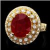 Image 1 : 14K YELLOW GOLD 6.00CT RUBY 0.80CT DIAMOND RING