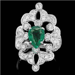 14K WHITE GOLD 1.50CT EMERALD 1.35CT DIAMOND RING