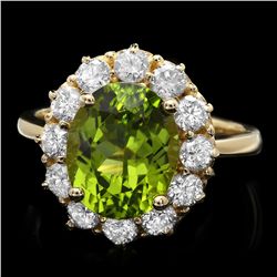 14K YELLOW GOLD 4.50CT PERIDOT 1.20CT DIAMOND RING