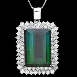 18K WHITE GOLD 27.00CT TOURMALINE 4.40CT DIAMOND PENDANT