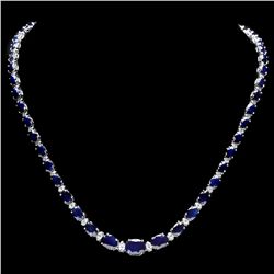 14K WHITE GOLD 30CT SAPPHIRE 1.35CT DIAMOND NECKLACE