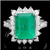 Image 1 : 14K WHITE GOLD 4.00CT EMERALD 1.00CT DIAMOND RING