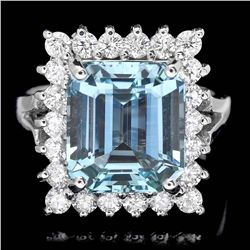 14K WHITE GOLD 2.00CT AQUAMARINE 1.00CT DIAMOND RING