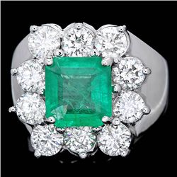 18K WHITE GOLD 2.00CT EMERALD 2.60CT DIAMOND RING