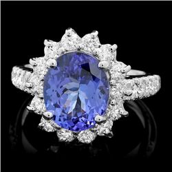 14K WHITE GOLD 3.50CT TANZANITE 1.00CT DIAMOND RING