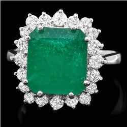 14K WHITE GOLD 4CT EMERALD 0.80CT DIAMOND RING