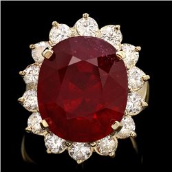 14K YELLOW GOLD 15.00CT RUBY 1.70CT DIAMOND RING