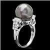 Image 2 : 14K WHITE GOLD 13 X 13MM PEARL 0.70CT DIAMOND RING