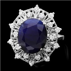 14K WHITE GOLD 9.00CT SAPPHIRE 0.85CT DIAMOND RING