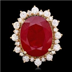 14K YELLOW GOLD 21.00CT RUBY 2.00CT DIAMOND RING