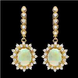 14K YELLOW GOLD 3.00CT OPAL 1.65CT DIAMOND EARRINGS