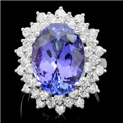 14K WHITE GOLD 12.50CT TANZANITE 2.50CT DIAMOND RING