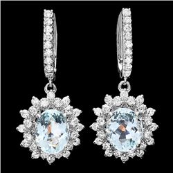 14K WHITE GOLD 8CT AQUAMARINE 1.9CT DIAMOND EARRINGS