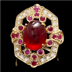 14K YELLOW GOLD 7.8CT RUBY 0.50CT DIAMOND RING