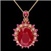 Image 1 : 14K ROSE GOLD 13.45CT RUBY 0.35CT DIAMOND PENDANT