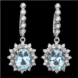 14K W GOLD 5.50CT AQUAMARINE 1.70CT DIAMOND EARRINGS