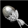 Image 2 : 14K WHITE GOLD 16 X 20MM PEARL 1.30CT DIAMOND PENDANT