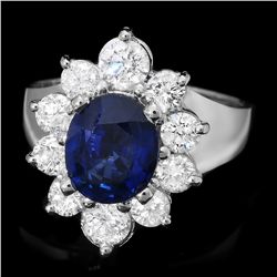 14K WHITE GOLD 2.30CT SAPPHIRE 1.50CT DIAMOND RING