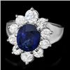 Image 1 : 14K WHITE GOLD 2.30CT SAPPHIRE 1.50CT DIAMOND RING