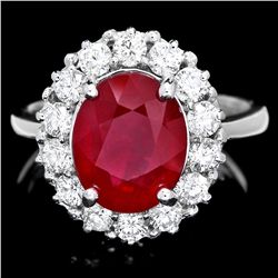 14K WHITE GOLD 5.00CT RUBY 1.00CT DIAMOND RING