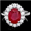 Image 1 : 14K WHITE GOLD 5.00CT RUBY 1.00CT DIAMOND RING