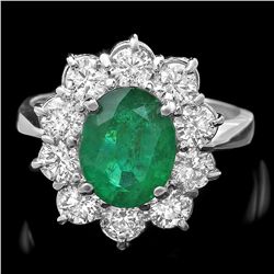 14K WHITE GOLD 2.30CT EMERALD 1.70CT DIAMOND RING