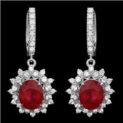 14K WHITE GOLD 8.00CT RUBY 2.00CT DIAMOND EARRINGS