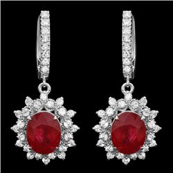 14K WHITE GOLD 8.00CT RUBY 2.00CT DIAMOND EARRINGS