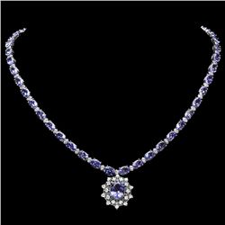 14K WHITE GOLD 34.5CT TANZANITE 2.80CT DIAMOND NECKLACE