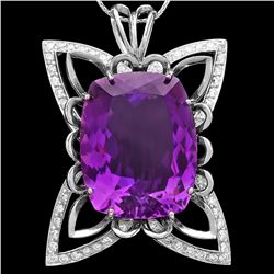 14K WHITE GOLD 40CT AMETHYST 1.45CT DIAMOND PENDANT