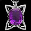 Image 1 : 14K WHITE GOLD 40CT AMETHYST 1.45CT DIAMOND PENDANT