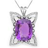 Image 2 : 14K WHITE GOLD 40CT AMETHYST 1.45CT DIAMOND PENDANT