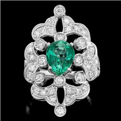 14K WHITE GOLD 2.00CT EMERALD 1.35CT DIAMOND RING