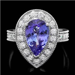 14K WHITE GOLD 2.80CT TANZANITE 1.10CT DIAMOND RING