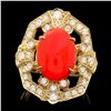 Image 1 : 14K YELLOW GOLD 4.60CT CORAL 1.30CT DIAMOND RING